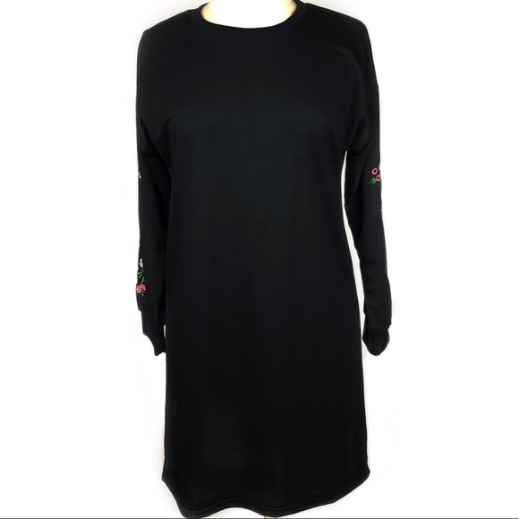Long Sleeve Sweatshirt Dress Floral Embroidery - Picture 4 of 9